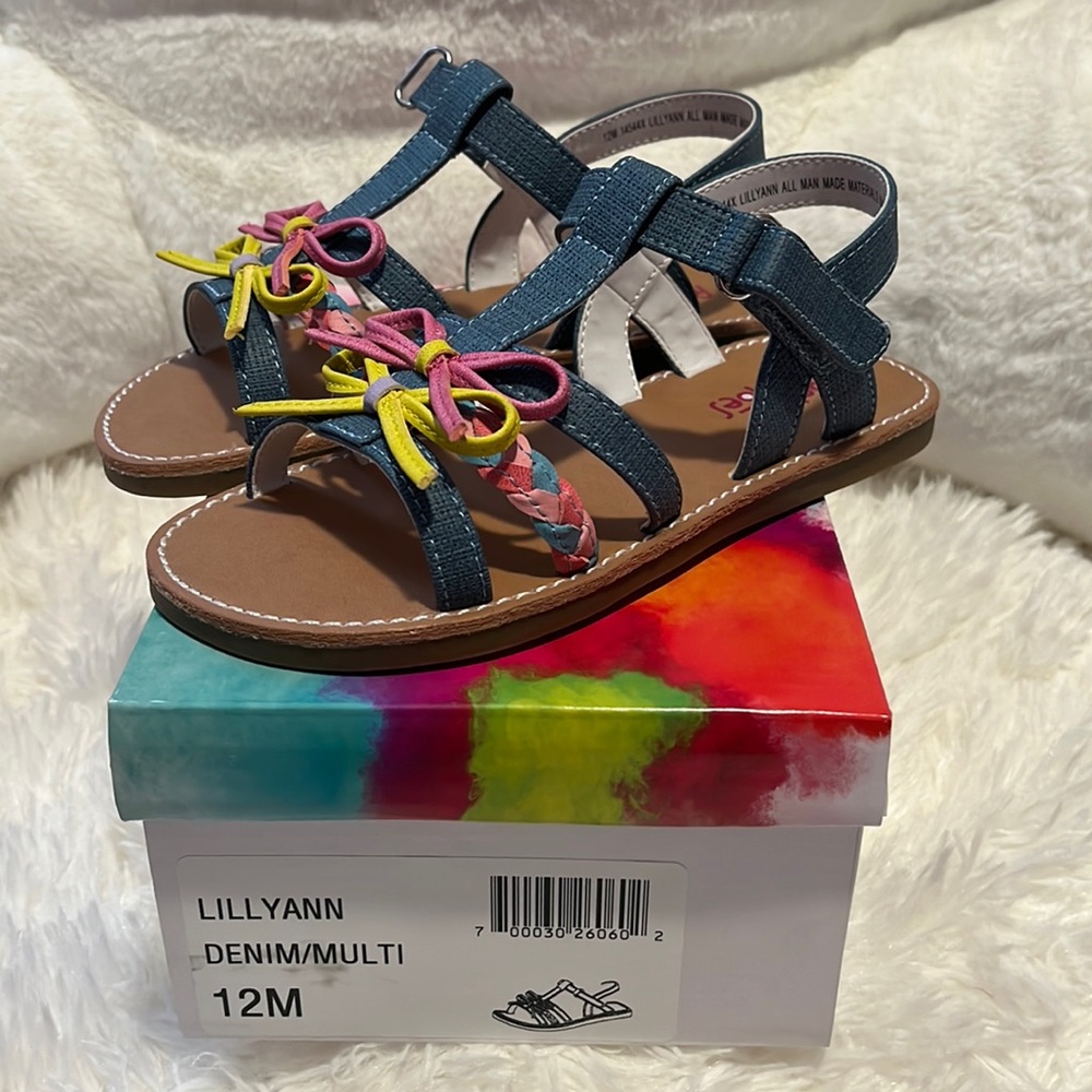 Rachel Shoes Denim Multi Girls Braided Bow Sandals